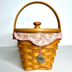 Longaberger 2001 HOPE Breast Cancer Handwoven Basket with Lid, Liner, Protector